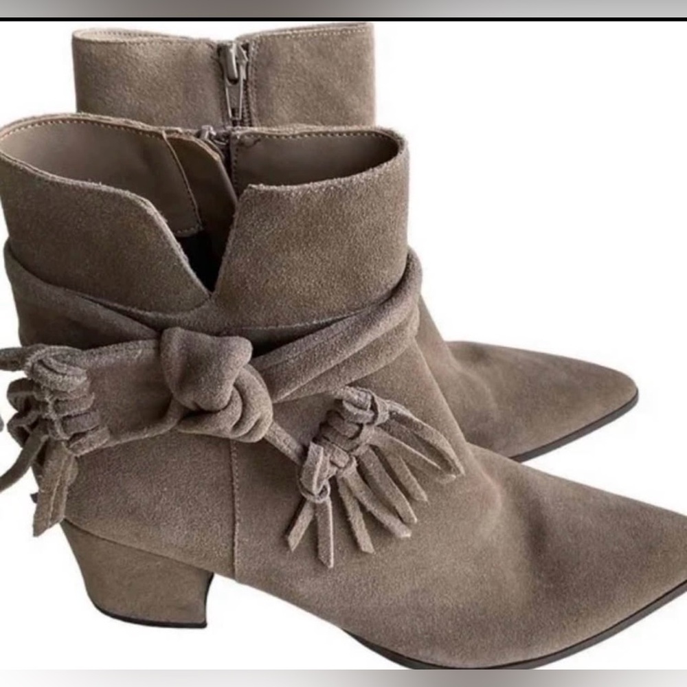 Vaneli Taupe Suede Ankle Booties with Knot Detail